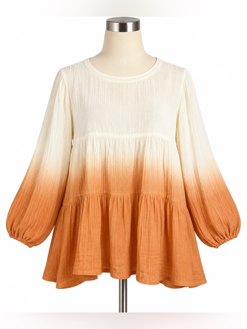 By Together Top Womens Orange Ombre Babydoll Longsleeve Blouse Ladies Small NEW - Picture 1 of 7
